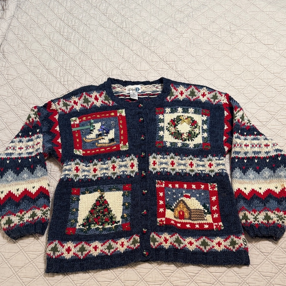Charming Holiday Women's Cardigan - Blue and Red